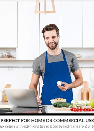 GREEN LIFESTYLE 120 Pack Professional Chef Apron – Grilling Aprons for Men, Waterproof Cooking Apron for BBQ, Work or Restaurant Use, Kitchen Aprons for Women – Royal Blue, No Pockets