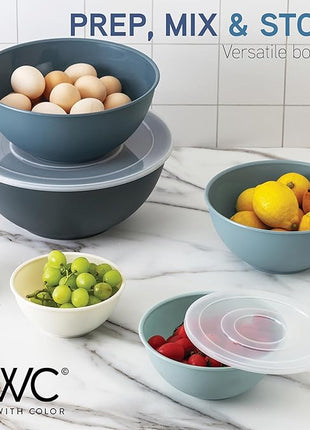 COOK WITH COLOR Plastic Mixing Bowls with Lids - 12 Piece Nesting Bowls Set includes 6 Prep Bowls and 6 Lids, Microwave Safe (Blue Ombre)