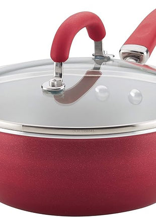 Rachael Ray Create Delicious Nonstick Saute/All Purpose Pan with Lid, 3 Quart - Red Shimmer