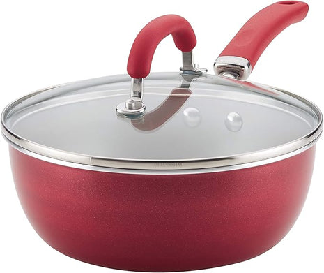 Rachael Ray Create Delicious Nonstick Saute/All Purpose Pan with Lid, 3 Quart - Red Shimmer