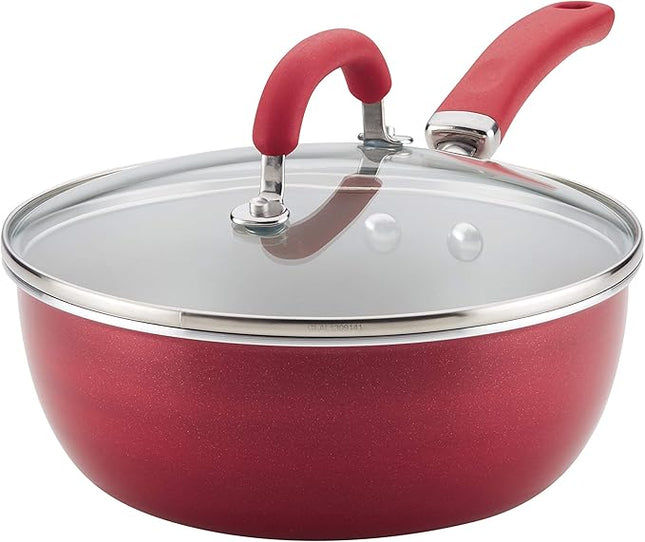 Rachael Ray Create Delicious Nonstick Saute/All Purpose Pan with Lid, 3 Quart - Red Shimmer