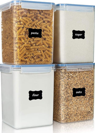 Vtopmart Large Food Storage Containers 5.2L / 175oz, 4 Pieces BPA Free Plastic Airtight Canisters for Flour, Sugar, Baking Supplies, Rice with Lids, 4 Measuring Cups and 24 Labels, Blue