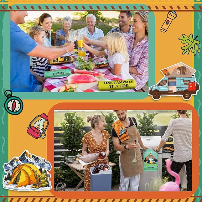 Boyiee Set of 6 Camping Kitchen Towels Absorbent Dishcloths Bonfire Tent Car Tea Towels 24 x 16 Inches with Funny Sayings Novelty Gifts for Campers Happy Camper Camping Accessories for Rv Campers