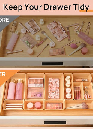 Vtopmart 25 PCS Plastic Drawer Organizers Set, 4-Size Versatile Bathroom and Vanity Drawer Organizer Trays, Storage Bins for Makeup, Bedroom, Kitchen Gadgets Utensils and Office