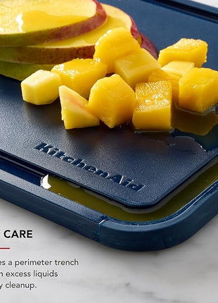 KitchenAid Classic Plastic Cutting Board with Perimeter Trench and Non Slip Edges, Dishwasher Safe, 8 x 10 inch, Ink Blue