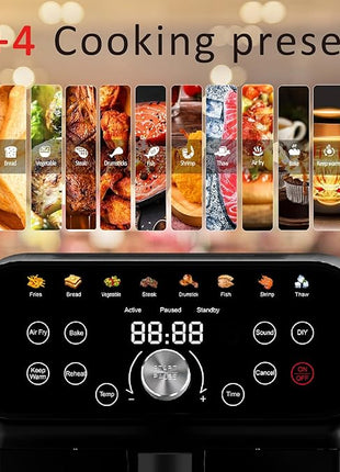 Air Fryer, 6.2QT Air Fryer Oven with LED Digital Touchscreen, 12 Preset Cooking Functions Air fryers, Bake, Reheat, Keep Warm, Nonstick and Dishwasher-Safe Basket, Stainless Steel/Black