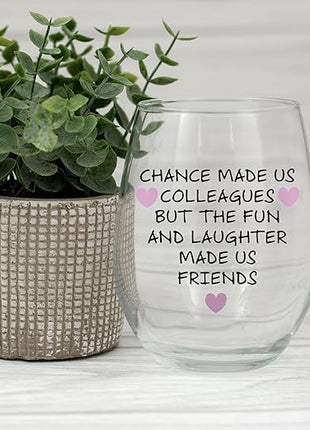 Gelid Chance Made Us Colleagues - Best Coworker BFF Gift - Perfect For Work Bestie Friend - Leaving or Going Away Present for Men and Women - 15 oz Stemless Wine Glass