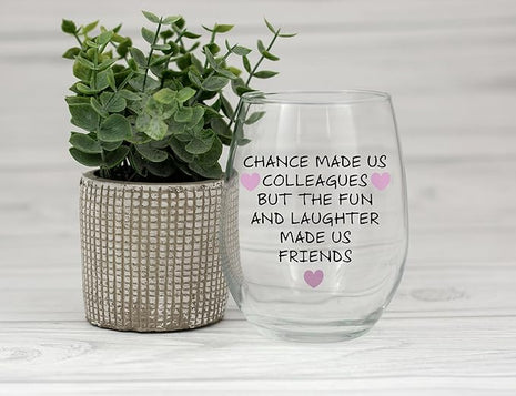 Gelid Chance Made Us Colleagues - Best Coworker BFF Gift - Perfect For Work Bestie Friend - Leaving or Going Away Present for Men and Women - 15 oz Stemless Wine Glass