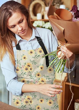 Britimes Sunflower Flower Summer Vintage Spring Apron Home Kitchen Cooking Baking Gardening for Women Men with Pockets 32x28 inch