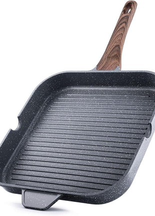 SENSARTE Nonstick Grill Pan for Stove Tops, Versatile Griddle with Pour Spouts, Square Big Cooking Surface, Durable Skillet Indoor & Outdoor Grilling. PFOA Free,12Inch