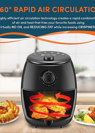 Elite Gourmet EAF-0201 Personal Compact Space Saving Electric Hot Air Fryer Oil-Less Healthy Cooker, Timer & Temperature Controls, 1000W, 2.1 Quart, Black