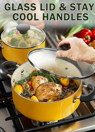 Cook N Home Pots and Pans Set Nonstick, 10-Piece Ceramic Kitchen Cookware Sets, Nonstick Cooking Set with Saucepans, Frying Pans, Dutch Oven Pot with Lids, Yellow