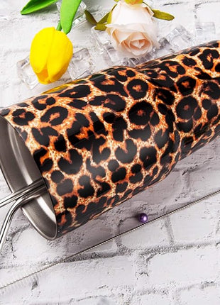 30oz Leopard Tumbler Stainless Steel Insulated Travel Mug with Straw Lid Cleaning Brush (30 oz Leopard), 1 Count (Pack of 1)