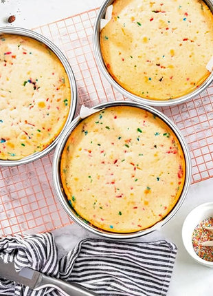 E-far 9½ Inch Cake Pan Set of 3, Stainless Steel Round Cake Baking Pans, Non-Toxic & Healthy, Mirror Finish & Dishwasher Safe