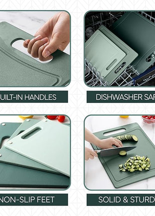 COOK WITH COLOR Non-Slip Cutting Board Set – Kitchen Essentials with Easy Grip Handle for Meat, Veggies, and Fruits, 3 Cutting Boards, Mint