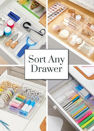 STORi SimpleSort 6-Piece Stackable Clear Drawer Organizer Set | 6" x 3" x 2" Rectangle Trays | Small Makeup Vanity Storage Bins and Office Desk Drawer Dividers | Made in USA