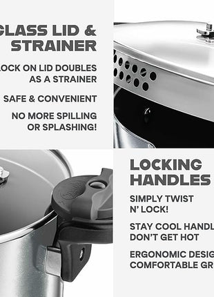 GOTHAM STEEL 8 Qt Stainless Steel Stock Pot Multipurpose Pasta Pot with Strainer Lid & Twist and Lock Handles, for Soup, Spaghetti, Rice, Induction Ready, Dishwasher Safe