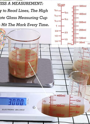 3 Piece Glass Measuring Cup Set, Includes 2-Cup, 4-Cup, and 8-Cup High Borosilicate Glasss Liquid Measuring Cups, Dishwasher, Freezer, Microwave, and Preheated Oven Safe, Essential Kitchen Tools