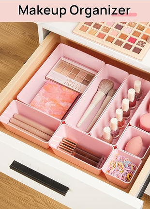 Vtopmart 25 PCS Plastic Drawer Organizers Set, 4-Size Versatile Bathroom and Vanity Drawer Organizer Trays, Storage Bins for Makeup, Bedroom, Kitchen Gadgets Utensils and Office
