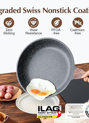 SENSARTE Nonstick Frying Pan Skillet, Swiss Granite Coating Omelette Pan, Healthy Stone Cookware Chef's Pan, PFOA Free (8/9.5/10/11/12.5 Inch) (11 Inch)