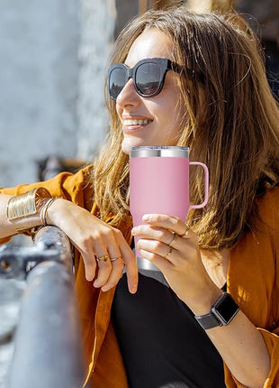 20 oz Stainless Steel Tumbler with Handle Bulk Metal Insulated Tumblers Travel Coffee Mug with Handle Double Wall Tumbler Cup with Lid and Straw, Pink 12 Pack