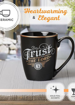 Christian Art Gifts Inspirational Ceramic Coffee & Tea Mug for Men & Women: Trust in the Lord Encouraging Bible Verse Proverb, Sturdy Lead & Cadmium-free Non-toxic Drinkware, Matte Black & Gold, 12 oz