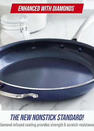 Blue Diamond 14" Nonstick Frying Pan Skillet, Diamond Infused PFAS & PTFE-Free Ceramic Pot, Dishwasher & Oven Safe, Stay Cool Handle, Durable Non Toxic Metal Utensil Safe, Family Jumbo Pan, Blue