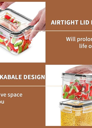 PRAKI Airtight Food Storage Containers Set, 16 Pcs BPA Free Plastic Dry Food Canisters for Kitchen Pantry Organization and Storage Ideal for Cereal, Flour & Sugar - Labels, Marker(Black)