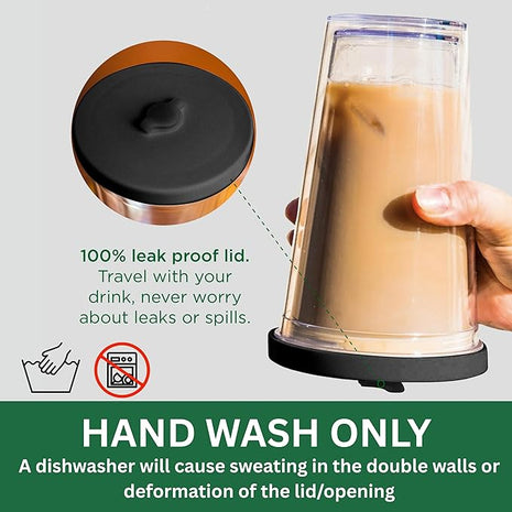 Reusable Iced Coffee Cup (16 Oz/Grande), Leak Proof and Double Wall Insulated Iced Coffee Tumbler, Come with Reusable Plastic and Metal Straws and Straw Cleaner - Black