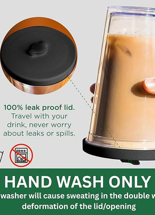 Reusable Iced Coffee Cup (24 Oz/Venti), Leak Proof and Double Wall Insulated Iced Coffee Tumbler, Come with Reusable Plastic and Metal Straws and Straw Cleaner - Black