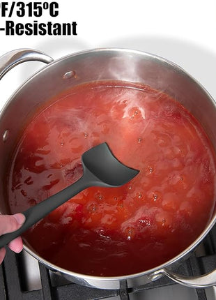 Heat Resistant Silicone Spoon Spatulas, Doosu 600°F High Temp Flexible Cooking Spoons Kitchen Spoonula Scratch-Proof for Mixing Stirring Scraping Serving Non-Stick Cookware (Set of 3, Black)