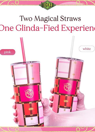 Dragon Glassware x WICKED Vacuum Insulated Tumbler with Lid and Straw - 24 oz Tumbler Cup with 2 Straws - Stainless Steel Tumbler with Straw for Water, Iced Tea - Wicked Glinda Tumbler