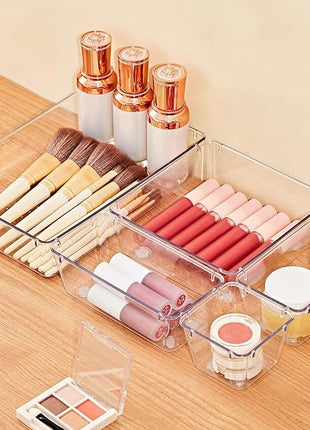 SMARTAKE 22-Piece Drawer Organizer with Non-Slip Silicone Pads, 5-Size Clear Desk Drawer Organizer Trays Storage Tray for Makeup, Jewelries, Utensils in Bedroom Dresser, Office and Kitchen, Clear