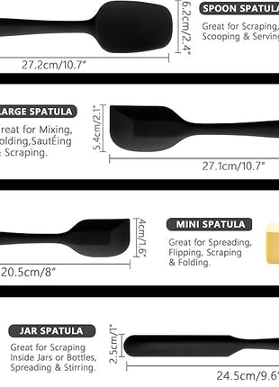 Anaeat 4 Piece Silicone Spatula Set - Seamless One-Pieces Design - Non Stick Rubber Spatulas Kitchen Scraper for Baking, Cooking, Scraping & Mixing, Heat Resistant & BPA Free & Dishwasher Safe (Black)