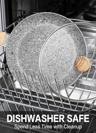 KOCH SYSTEME CS Nonstick Frying Pan with Lid, 12 Inch Grey Granite Frying Pan with Non-toxic Nonstick Coating, Aluminum Skillet with Heat-resistant Bakelite Handle, Induction Compatible, Oven Safe