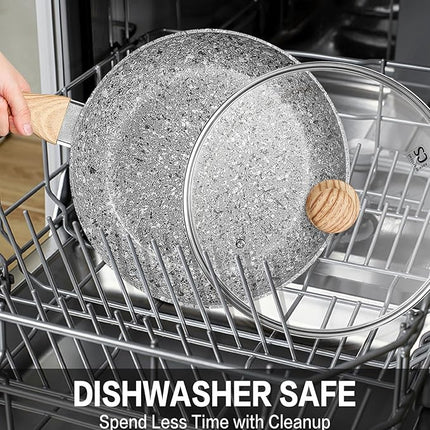 KOCH SYSTEME CS Nonstick Frying Pan with Lid, 12 Inch Grey Granite Frying Pan with Non-toxic Nonstick Coating, Aluminum Skillet with Heat-resistant Bakelite Handle, Induction Compatible, Oven Safe