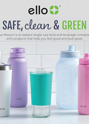 Ello Port 40oz Tumbler with Carry Loop & Integrated Handle, Vacuum Insulated Stainless Steel Reusable Water Bottle, Travel Mug with Leak Proof Lid and Straw, Perfect for Iced Coffee and Tea, Black