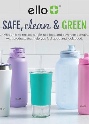 Ello Port 40oz Tumbler with Carry Loop & Integrated Handle, Vacuum Insulated Stainless Steel Reusable Water Bottle, Travel Mug with Leak Proof Lid & Straw for Iced Coffee & Tea, Halogen Blue