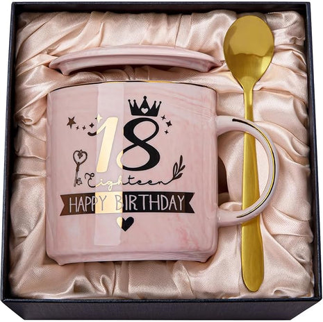 18th Birthday Gifts for Girls, Happy 18 Year Old Girl Birthday Gifts, Unique Gift Ideas for 18 Year Old Girl Daughter, Niece, Granddaughter, Presents for 18th Birthday Decorations 14 Oz Pink Mug