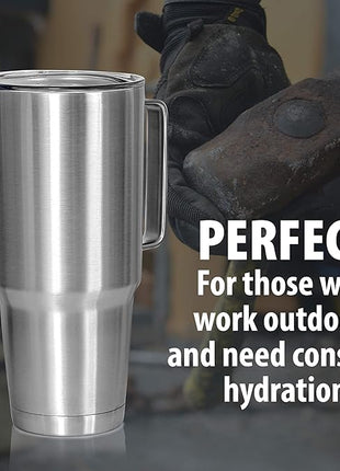 Maxam XPAC 64 Ounce Double Vacuum Wall Stainless Steel Vacuum Insulated Tumbler with Lid and Handle, Fits in a 4 Inch Wide Car Beverage Holder