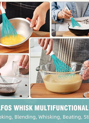 Walfos Whisk,Silicone Whis, Non Scratch Coated Wisking tool silicone set of 5,BPA Free and Heat Resistant 480°F.Premium for Whisking, Blending, Frothing, Beating.(Blue)