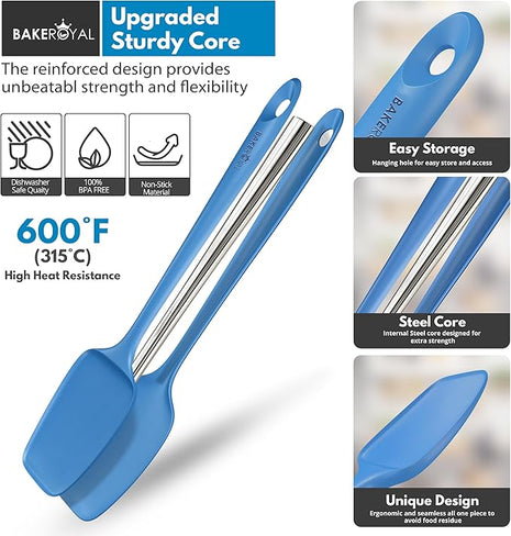 Silicone Spatula Set - 4-Piece Rubber Spatulas Silicone Heat Resistant 600°F for Everyday Task - Seamless Design Kitchen Spatulas for Nonstick Cookware - Blue
