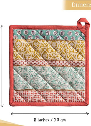 Maison d' Hermine Pot Holders 100% Cotton Heat Resistant Potholders 8" x 8" Hot Pads with Loop BBQ, Cooking, Baking, Grilling, Kitchen, Handling Hot Pans Spring/Summer (Pack of 1, Provence)