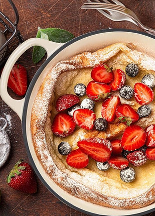 Miereirl 6 Quart Enameled Dutch Oven Pot with Lid, Cast Iron Dutch Oven with Dual Handles for Bread Baking, Cooking, Non-stick Enamel Coated Cookware (Beige)