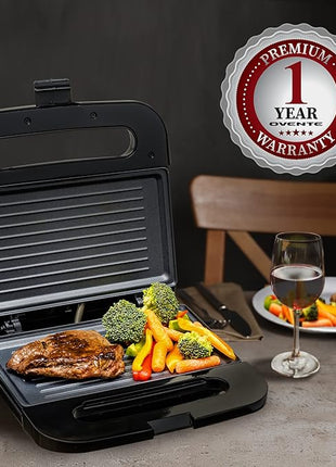 OVENTE Electric Panini Press Grill with Nonstick Plates, LED Indicator Lights, Thermostat Control, Cool Touch Handle, Compact Sandwich Maker Perfect for Cooking Breakfast, Snacks & More, Black GP0401B