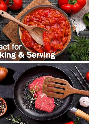 Wooden Spoons for Cooking Non-Stick Kitchen Pan Toolset 5 PCS Set,Natural Kitchen Utensils Spatula, Wooden Cooking Utensils Spoons, Fried Spatula and Salad Fork, Pasta Spoon, Wooden Spoon Set