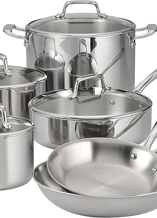 Tramontina Tri-Ply Clad Stainless Steel 10-Piece Cookware Set with Glass Lids, Pots and Pans Kitchen Set, Induction-Ready, Dishwasher-Safe, NSF-Certified