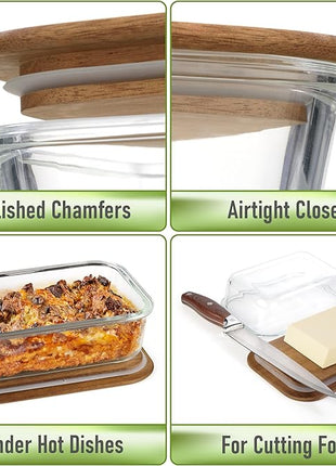 Natural Acacia Lids Set for Food Storage Glass Containers (4pcs) - Lids are compatible with all Glass Food Storage Containers Sets