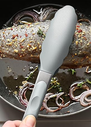 2 Pack Warm Grey Kitchen Tongs, Premium Silicone BPA Free Non-Stick Stainless Steel BBQ Cooking Grilling Locking Food Tongs, 9-Inch & 12-Inch