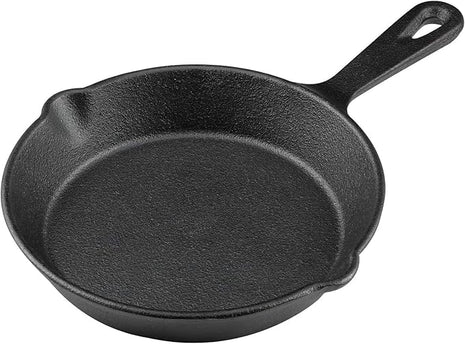 6 Inch Cast Iron Skillet, Frying Pan with Drip-Spouts, Pre-seasoned Oven Safe Cookware, Camping Indoor and Outdoor Cooking, Grill Safe, Restaurant Chef Quality